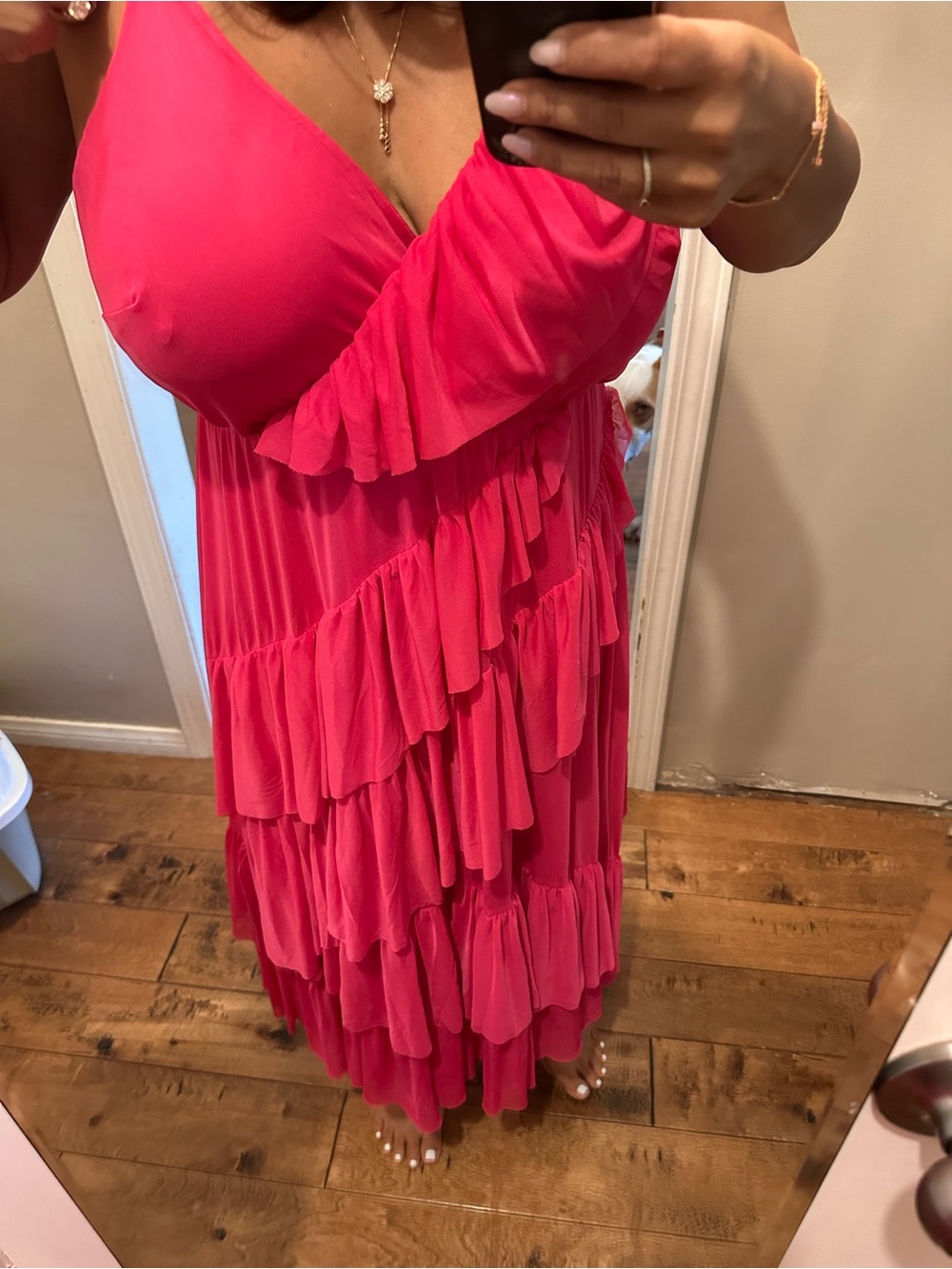Torrid One shoulder Midi pink ruffle dress